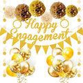Engagement Party Decorations Set - Complete Kit with Gold “Engaged” Banner, Garland, 20 Balloons & 6 Pom Poms for Proposal & Engagement Celebration DecorComplete (Gold)