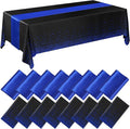 Breling 16 Pack Black and Blue Disposable Plastic Tablecloths and Satin Table Runner Set, 54 x 108 Inch Tablecloth, 12 x 108 Inch Table Runners for Wedding Graduation Birthday Baby Shower New Year