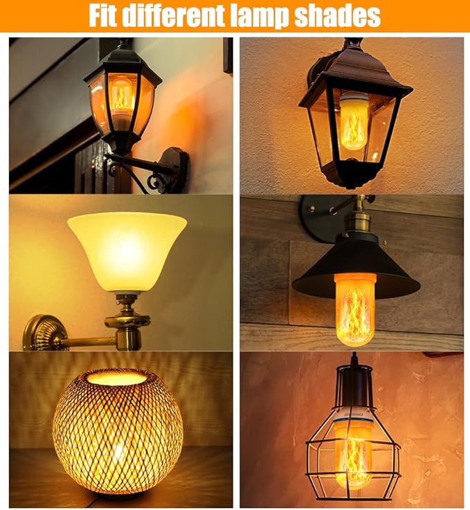 CPPSLEE Upgraded LED Flame Light Bulbs, 4 Modes Flickering Light Bulbs, E26 Base Fire Flame Bulb for Halloween Decorations Outdoor, Christmas Lights Patio Indoor Home Decor (Yellow, 4 Pack)