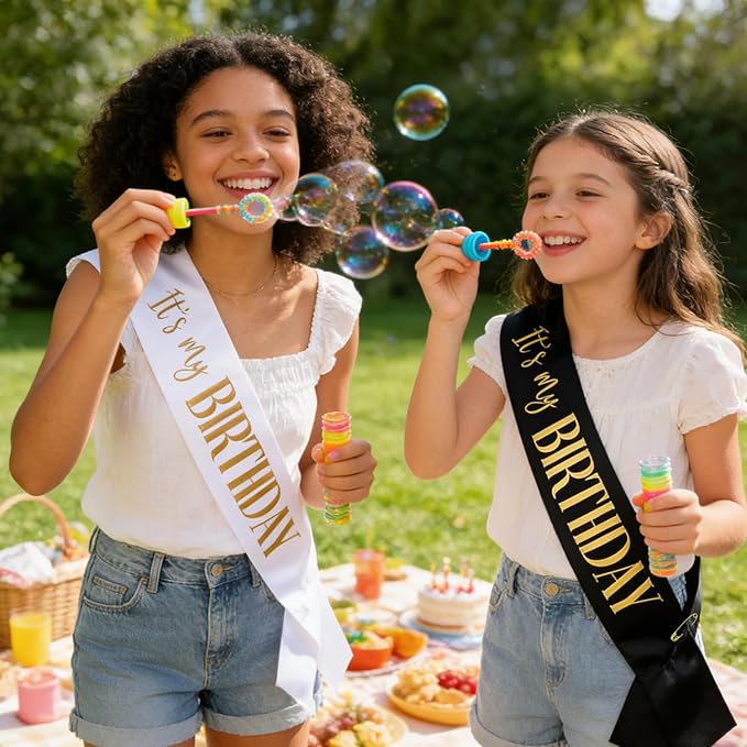 2 Pack It's my Birthday Sash for Women Men Adult Girls Kids Happy Birthday Decorations Accessories Gifts Black and White Sashes with Gold and Rose Gold Lettering