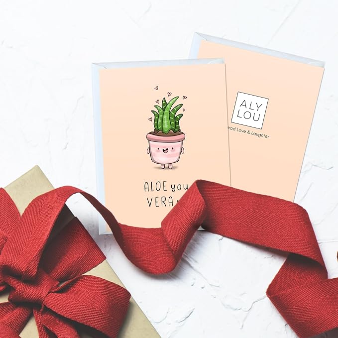 Mothers Day Card Anniversary Birthday for Mom Dad Wife Husband Girlfriend Boyfriend Stepmom Aunt Parents – Cute Funny Punny Greeting Card for Fathers Day – Blank Inside (Aloe You Vera Much)