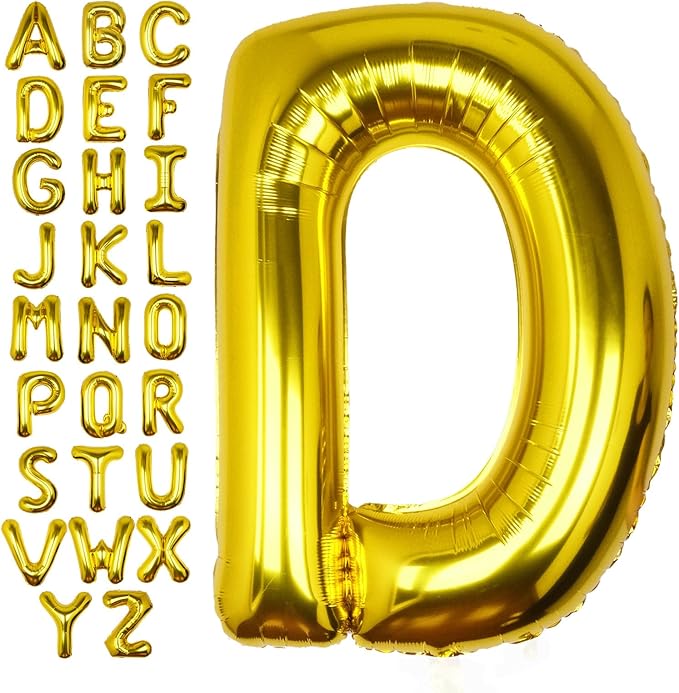 40Inch Gold Letter D Balloon Foil Helium Letter Balloons A-Z Giant Large Mylar Big Party Balloon for Birthday Party Decorations