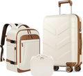TILYMOL Expandable Luggage Set with Backpack - 21In Suitcase with TSA Lock & Spinner Wheels, Lightweight PP Hardshell Travel Luggage for Women, White