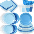 Zhehao 175 Pcs Blue Party Supplies Set Blue Disposable Tableware Kit with Plates, Cups, Napkins, Cutlery in Natural Earth Tones for Baby Shower, Birthday, Wedding Forest Events