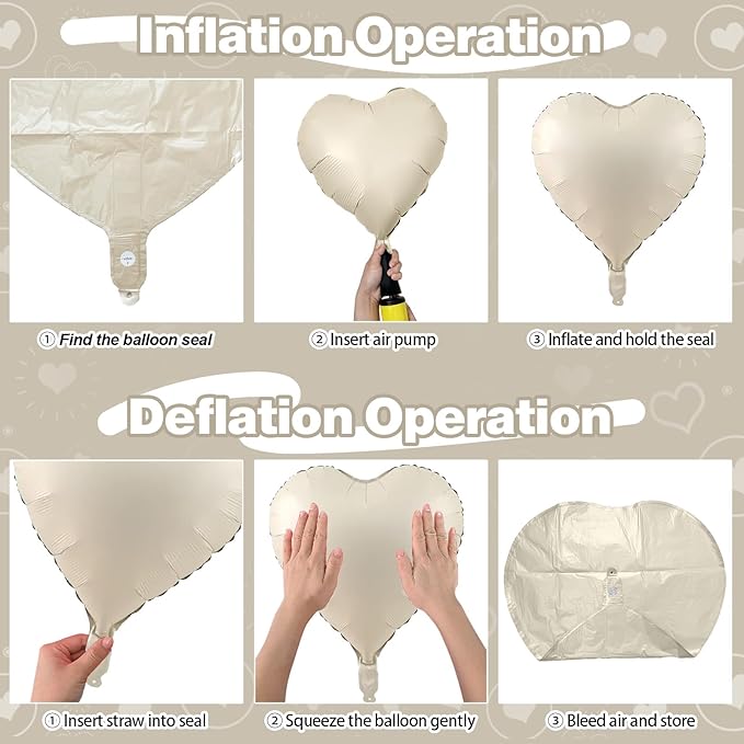 Cream Brown Heart Balloons, 12Pcs Brown Apricot Foil Balloons, Beige Coffee Foil Heart Shape Foil Balloon 18 Inch Nude Neutral Helium Foil Balloon for Boho Birthday Baby Shower Wedding Valentine