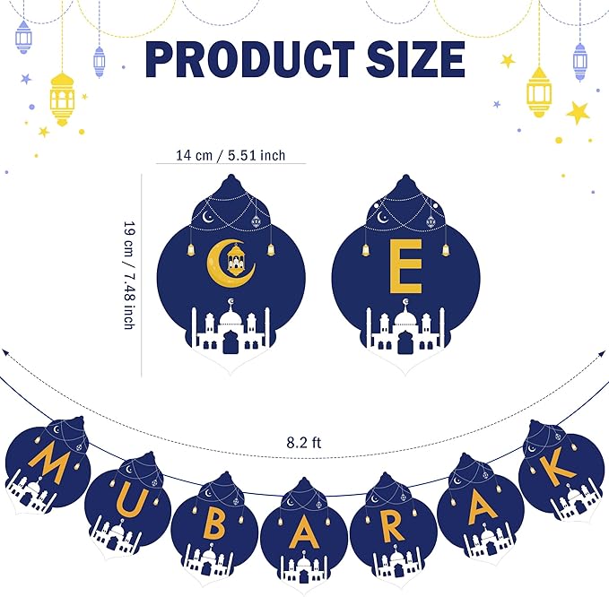 OHOME Eid Mubarak Decorations - Eid Banner & Decor Backdrop for Home & Outdoor 2024