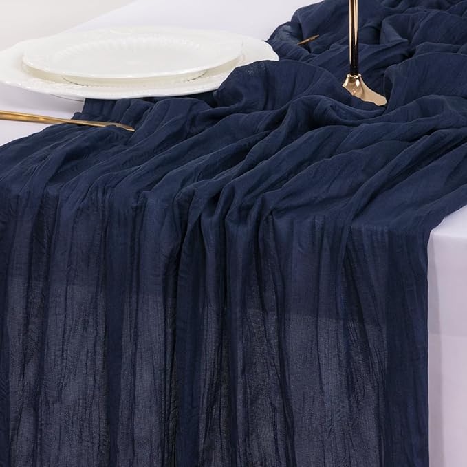 Socomi 6pcs Navy Blue Easter Spring Cheesecloth Table Runner Boho Rustic Gauze 120 inch 10FT Cheese Cloth Runner for Wedding Party Baby Shower Birthday Home Decor Holiday Decorations