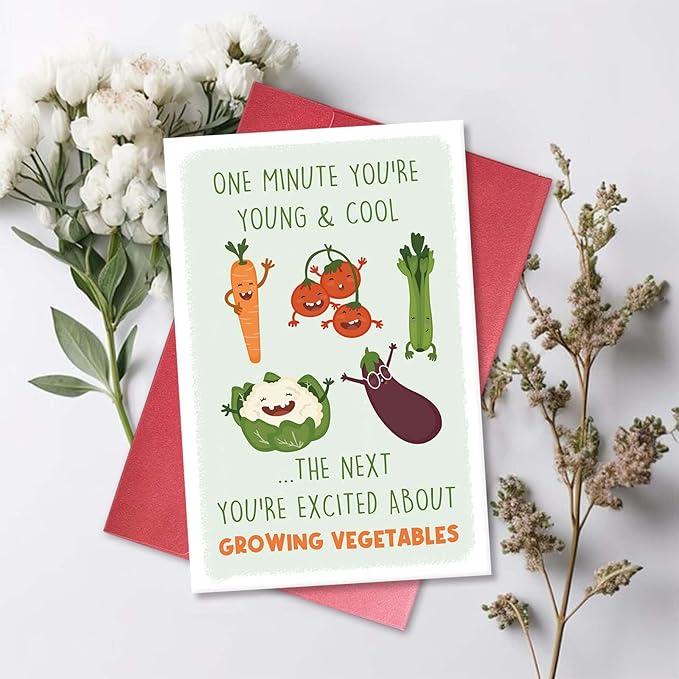 Funny Gardener Birthday Card for Woman Man, Humorous Birthday Card for Family Friend, Witty Retirement Gift for Gardening Lover, Grow Your Own Vegetables
