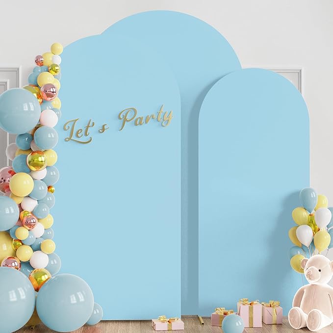 Wokceer Wedding Arch Cover (8FT, 7.2FT, 6.6FT) Set of 3 Spandex Fitted Wedding Arch Stand Covers Round Top Chiara Arch Backdrop Stands Cover for Birthday Party Ceremony Banquet Decor Dusty Blue