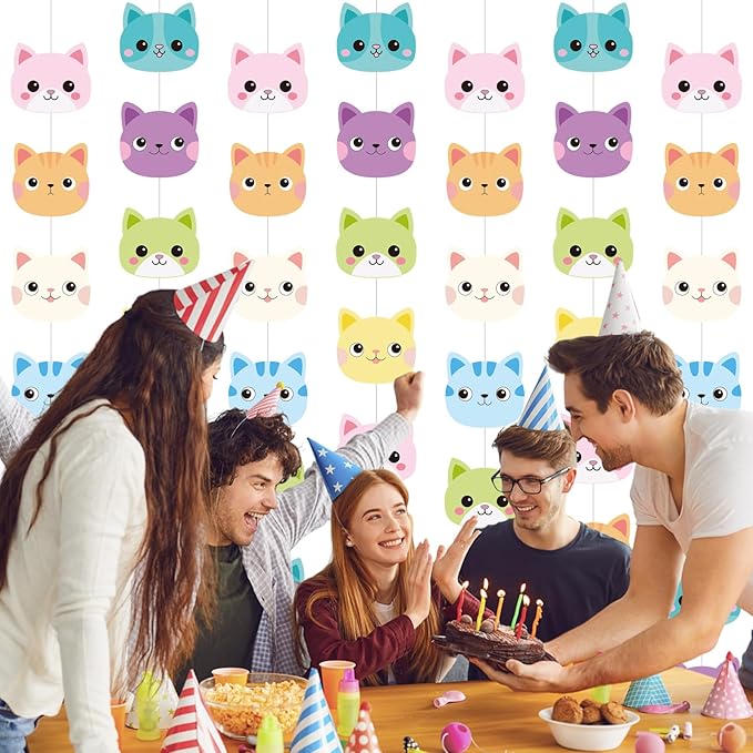 Xinnun 8 Pcs Cat Dollhouse Party Decorations Cute Pet Theme Hanging Banners Cutouts Doll of House Hanging Garland Doll House Wall Decoration for Pet Themed Birthday Decor Supplies (Cat)