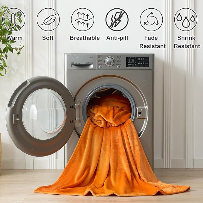 Hansleep Fleece Orange Throw XL Blanket, Super Soft Flannel Fuzzy Plush Cozy Blanket for All Seasons, Orange, Throw XL 50x70 Inches