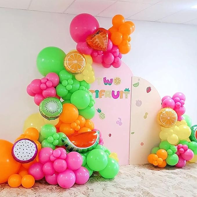 149pcs Twotti Fruity Balloon Arch Kit - Pastel Pink Yellow Green Citrus Balloons with Watermelon Pineapple Tropical Mylar Foil Balloons for 2nd Birthday Summer Party Decor
