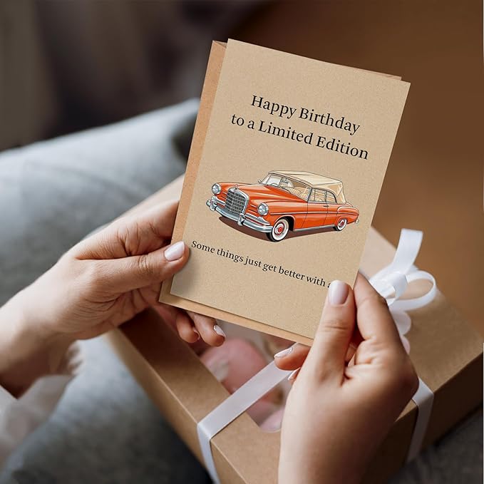 Funny Classic Car Birthday Card for Him Her, Getting Older Birthday Card for Men Women, 50 60 70 80 Years Old Bday Cards Gift, Some Things Just Get Better With Age