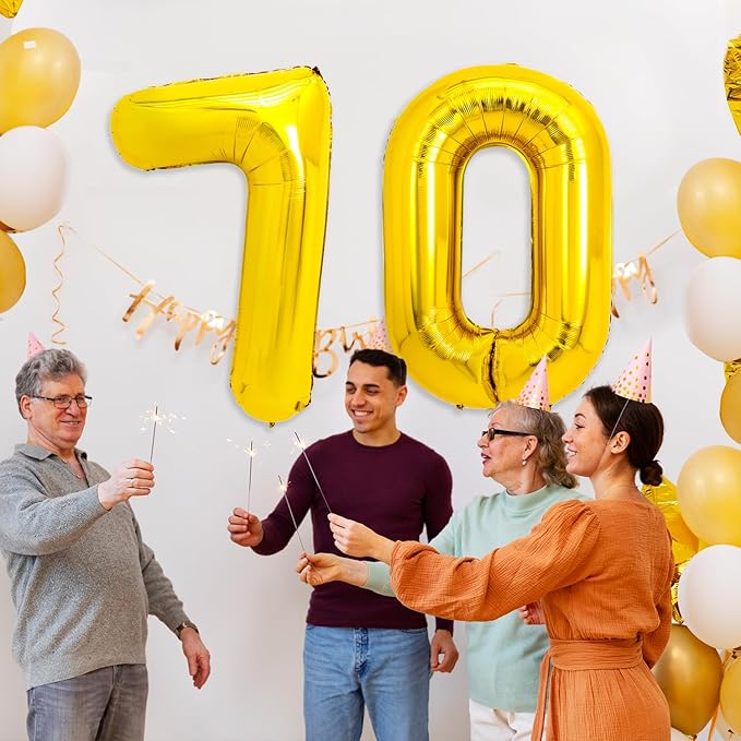 40 Inch Gold Large Numbers Balloons 0-9, Giant Jumbo Number 7 Digit 7 Helium Balloons, Foil Mylar Big Number Balloons for Women Men 17 27 70 Birthday Party Anniversary Supplies Decorations