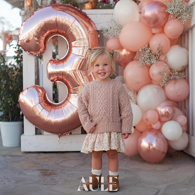 AULE 40 Inch Big Rose Gold 3 Balloon Number Large Foil Helium Number Balloons 0-9 Jumbo Giant Happy 3rd Birthday Party Decorations for Boy or Girl Huge Mylar Anniversary Party Supplies
