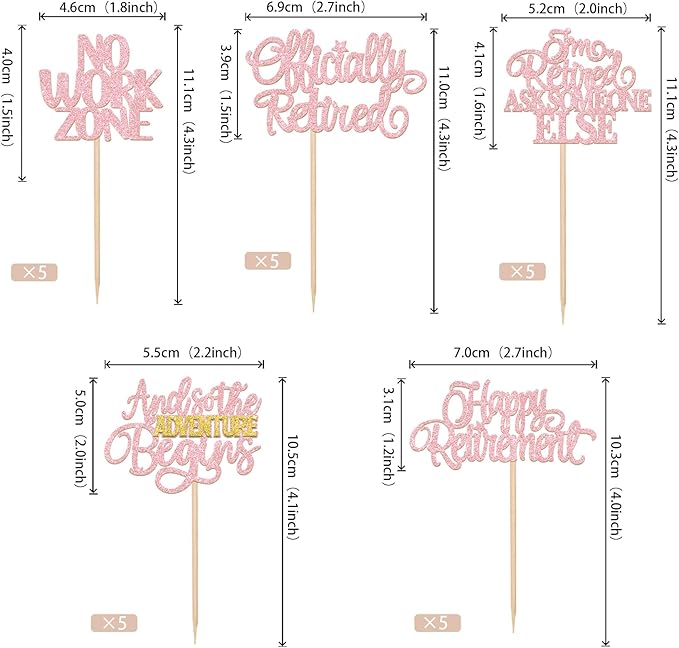 30 PCS Happy Retirement Cupcake Toppers Officially Retired Cupcake Picks No Work Zone Adventure Begins Cake Decorations for Retirement Theme Farewell Birthday Party Decor Supplies Pink