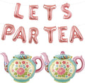 LET'S PAR TEA Banner Balloons, 35" Huge Teapot Aluminum Foil Balloons for Birthday, Baby Shower, Wedding, Bridal, Engagement, Bachelorette, Princess, Garden Party Decorations Supplies