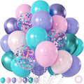 Mermaid Balloons, 60Pcs 12inch Metallic Purple Pink Blue Balloons with Confetti Balloons for Ocean Sea Themed Baby Shower Gender Reveal Birthday Party Decorations