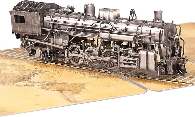 Steam Train 3D Pop Up Birthday Card for Men, Vintage Steam Train Design, Handmade Birthday Card, Ideal Gift for Father's Day, Birthday for Dad, Grandad, Husband, Men, Boyfriend, Adults; 6" x 8"
