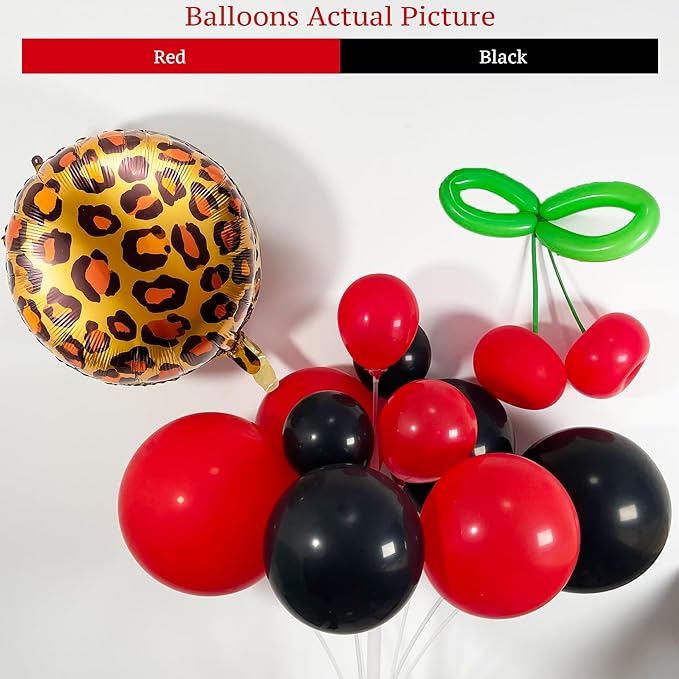 150PCS Cheetah Balloon Arch Garland Kit with Black Red Leopard Print Cherry Balloons for Cheetah Birthday Decorations, Leopard Party Decor, Cherry Theme, Girls Night, Bachelorette