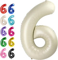 40 Inch Cream White Mylar Foil Number 6 Birthday Balloon, Digital Balloons for 6 16 Boy Girl Party Decorations Supplies, Big Helium Balloon Numbers for 26 36 46 60 Men Women Anniversary