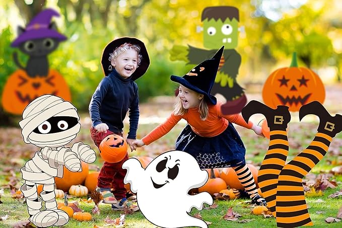 Funnlot Halloween Decorations Outdoor 8PCS Cute Halloween Yard Stakes Halloween Garden Stake Witch Feet Skeleton Mummy Frankenstein Halloween Lawn Sign Halloween Yard Decor Pumpkin Decorations Outdoor