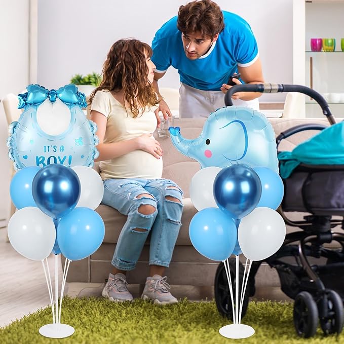 Elephant Baby Shower Decorations Party Balloons Stand Kit 2 Sets with Blue Elephant Foil Balloons Elephants It's a Boy Party Balloon Centerpieces for Tables for Boy Baby Shower Birthday Decorations