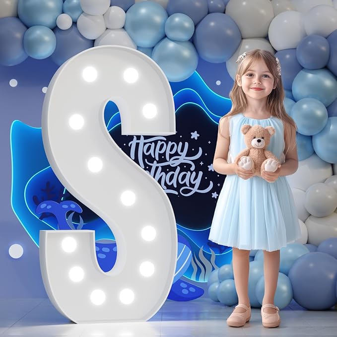Big Marquee Light-up Letter Decorations: 4 Feet Tall Large Letters S Marry Me Proposal Gender Reveal Alphabet 4FT Sign Graduation Party Wedding Engagement Anniversary HOCO Decor Mosaic Balloon