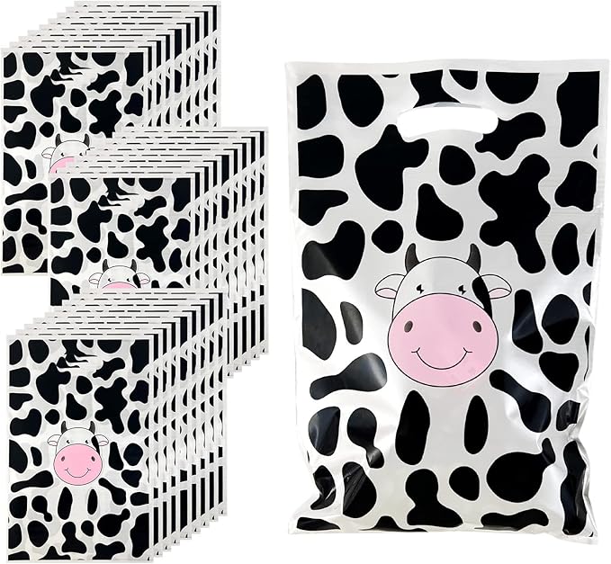 Rainmae 50 Pcs Cow Print Party Favors Bags, Cute Cow Goodie Gift Bags Treat Candy Bags, Farm Animal Theme Goodie Party Gift Bags for for Baby Shower Barnyard Cowboy Cowgirl Farmhouse Themed Birthday