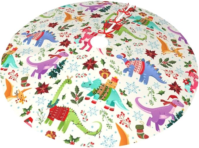 Cute Dinosaur Christmas Tree Skirt Xmas Tree Mat Halloween Christmas Tree Ornaments Decorations Holiday Party Indoor Outdoor 30"