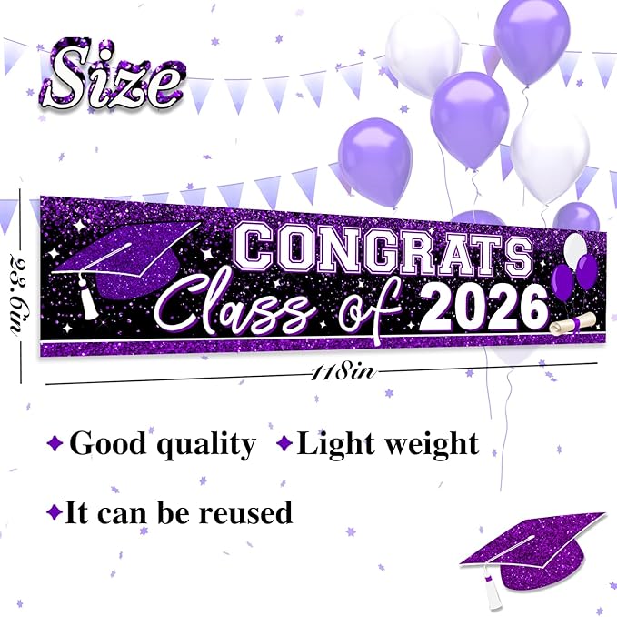 Graduation Decorations 2026 Yard Sign Large Class of 2026 Banner Purple Congrats Grad Signs for Graduation Party Decorations (Purple)