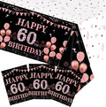 3PCS 60th Birthday Tablecloth Decorations for Women Happy Sixty Birthday Theme Black and Rose Gold Table Cloths,60 Year Old Birthday Plastic Disposable Rectangular Table Cloth Decor