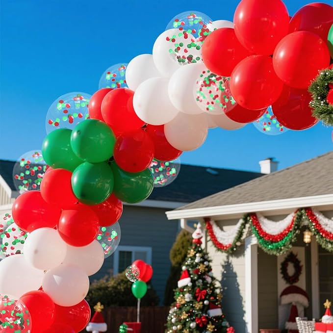 Red White and Green Balloons with Confetti Balloons 12 inch Latex Balloons 80 Pcs for Wedding Birthday Baby Shower Christmas Themed Party Decorations