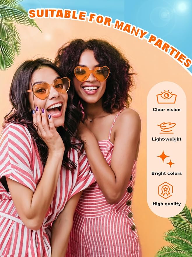 12 Pairs Heart Shaped Sunglasses for Women Colorful Glasses Fun Trendy Transparent Heart Sunglasses Party Favor