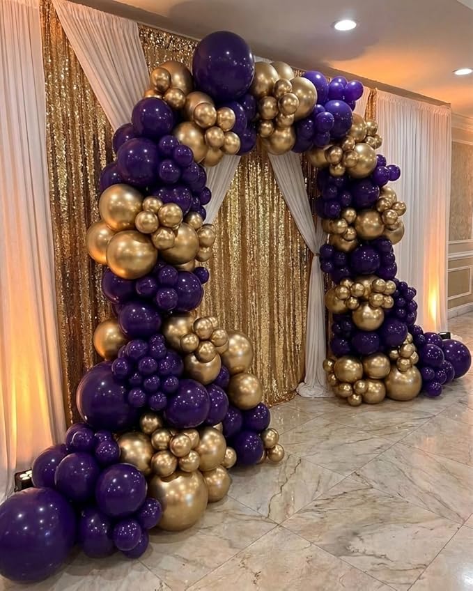 Purple and Gold Balloon Garland Arch Kit - Dark Purple and Metallic Explosion Gold Star Balloons for Birthday Graduation Baby Shower Adults Prom Luxury Violet Royal Party Decorations
