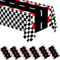 WNINK 6 PCS Racing Car Theme Tablecloths Car Disposable Plastic Tablecloths Black Checkered Flag Table Covers Racetrack Rectangular Tablecloth for Race Car Birthday Party Decorations, 54 x 108 Inch