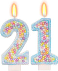 Blue Birthday Candles - Number 21 Candle, Colorful Macaron Candles, 21 Birthday Decorations for Girls Boys, Cake Decorations, Theme Party Supplies (Blue)