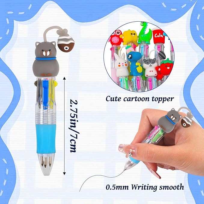 CZWZ 12Pcs Mini Multicolor Pens in One 4-in-1 Cute Pens Bulk, Fun Kawaii Ballpoint Pens for Birthdays and Party Favors Gifts Teacher School Supplies
