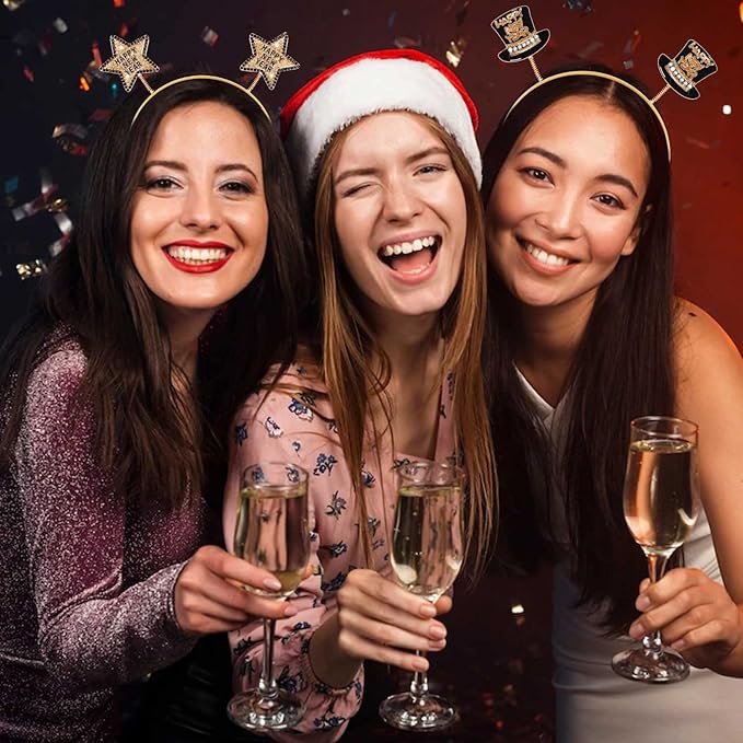 Happy New Year Headbands for Women, New Year’s Eve Hat Star Hairbands New Year Party Supplies Holiday Gifts