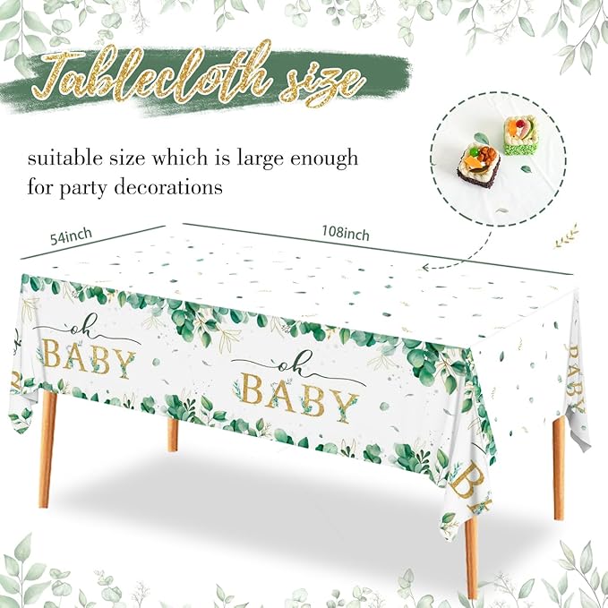 Baby Shower Decorations Sage Green Welcome Baby Sign Banner with Green Balloons Oh Baby Tablecloth Gender Neutral Baby Items Paper Pom Poms Decorations for Gender Reveal Party Supplies