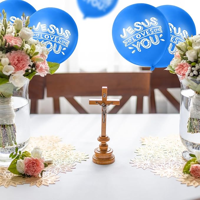 Gejoy Jesus Loves You Balloon 12 Inch Latex Christian Religious Jesus Balloon Party Decor for He Is Risen Party Decor Favor Cross Church Event Birthday Sunday Supplies(Dark Blue,60 Pcs)
