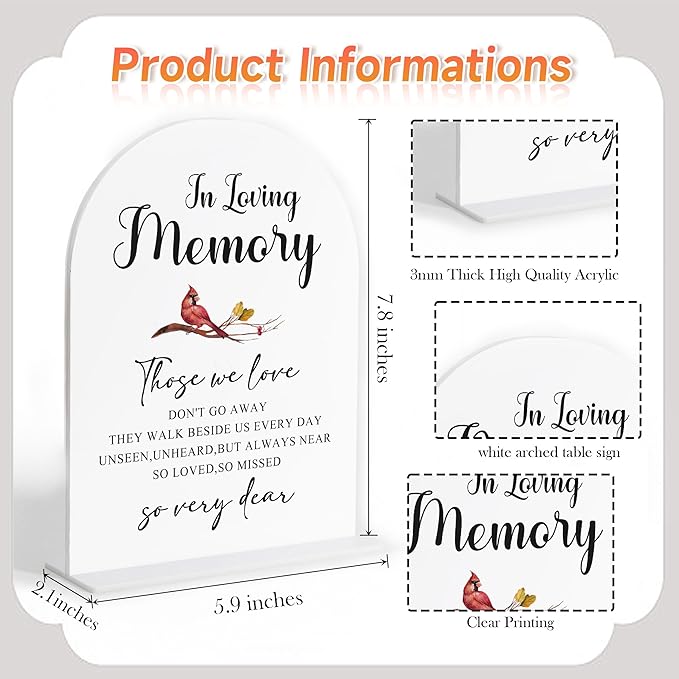 In Loving Memory Sign, White Arch Acrylic Wedding Sign, Memory Table for Ceremony and Reception Decor, Reception and Event Party, Bridal Shower Decor, Centerpiece Table Decorations Party-25
