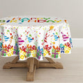Horaldaily Birthday Tablecloth 70x70 Inch Round, Happy Birthday Ballon White Washable Seasonal Table Cover for Party Picnic Dinner Decor