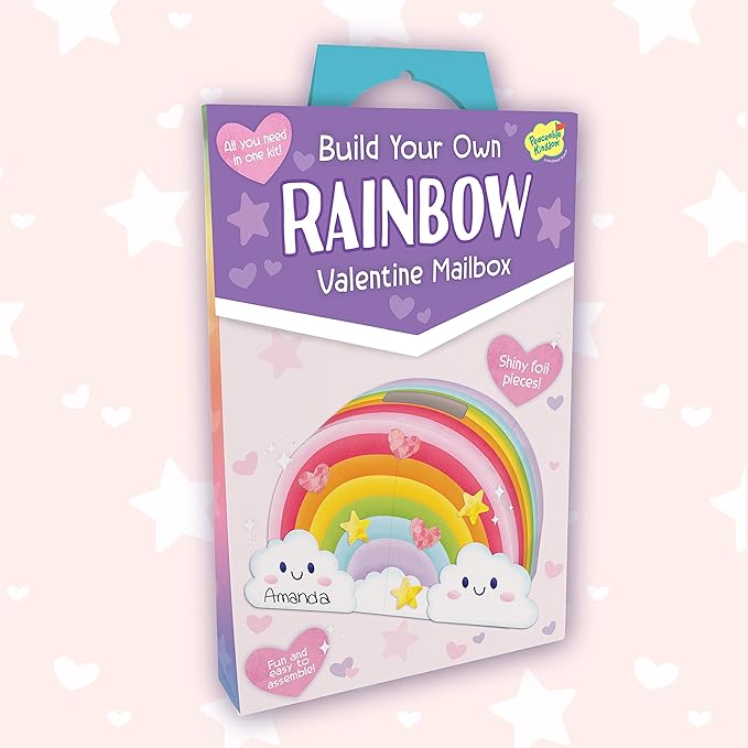 Peaceable Kingdom Valentines Box for Kids, Valentines Day Box Kit for Valentines Cards for Kids Classroom - Rainbow Mailbox Kit