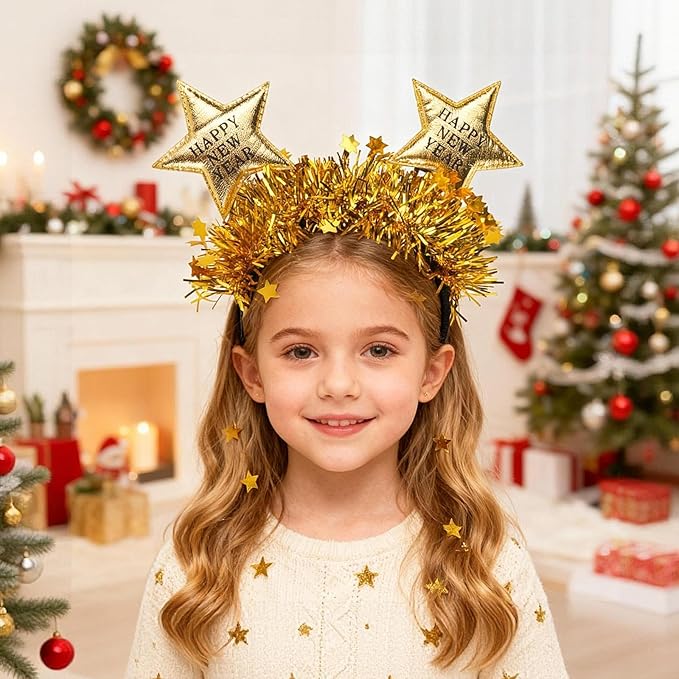 Doneace Happy New Year Headband 2026 New Year Eve Hairbands Glitter Hair Accessories for Women Girls New Years Party Favors