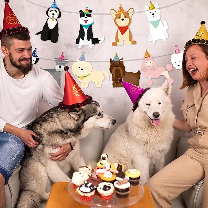 Hooqict Dog Birthday Banner Puppy Themed Party Decorations Dog Garland Banner Party Supplies Happy Birthday Sign for Backdrop Boys Girls Kids 1st 2nd 3rd