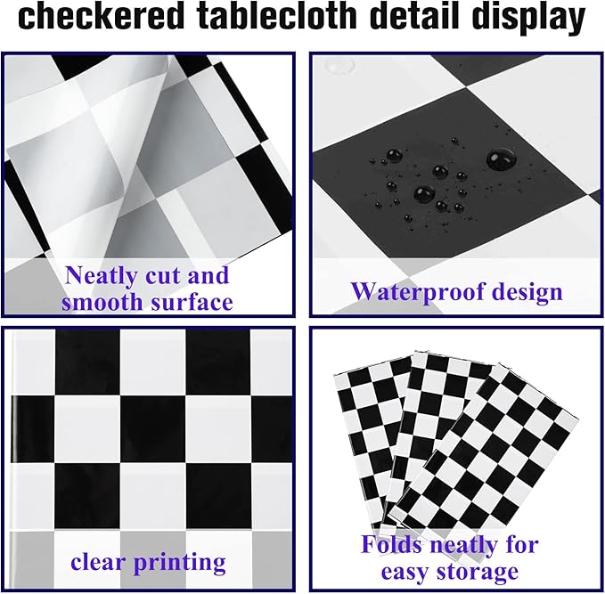 Kesfey 8 Packs Black and White Checkered Tablecovers 54 x 108 Inches Disposable Party Picnic Table Cloth Splashproof Plastic Checkered Tablecovers for Camping Decoration Party Favors