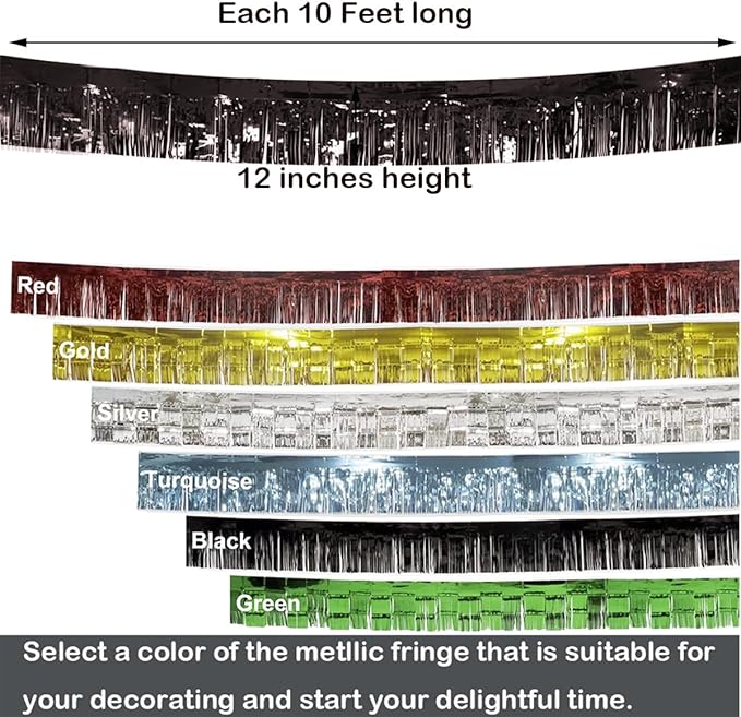 3 Pack Total 30 Feet Foil Fringe Garland Metallic Wall Hanging Drapes Tassel Skirting Tinsel Streamers Decorations for Parade Float Trailer Mardi Gras Party Birthday Wedding (Black)