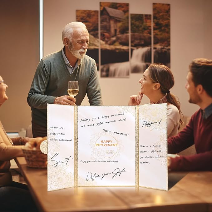 Retirement Party Decorations, Happy Retirement Guest Book Alternative, Farewell Gifts for Women Men, Farewell Party Supplies Going Away Gifts for Office Coworker (Gold)