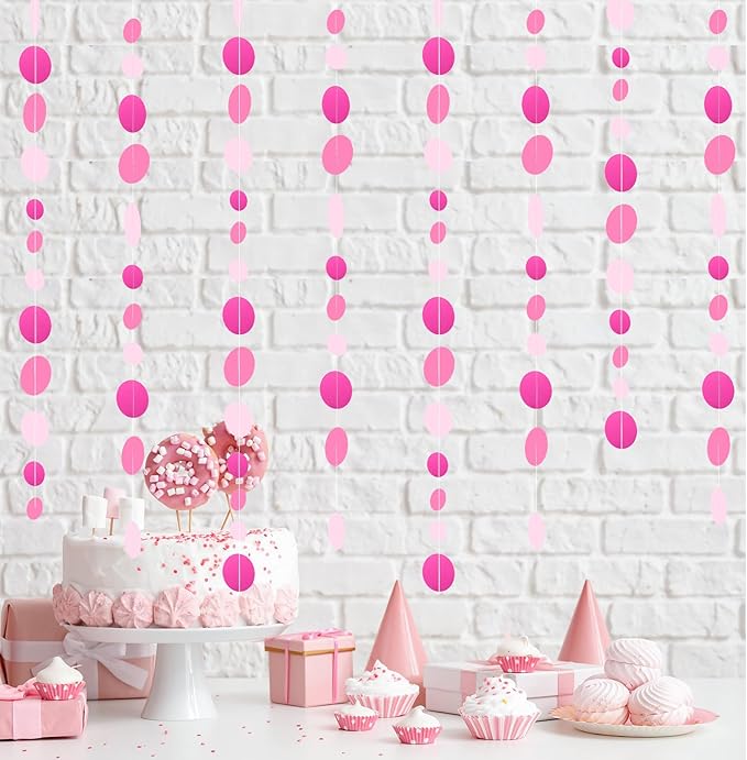 MIAHART 52 Feet Circle Dots Garland Lavender Paper Garland for Birthday Bridal Wedding Baby Shower Christmas Valentine Day Lilac Theme Party Decorations (Pink)